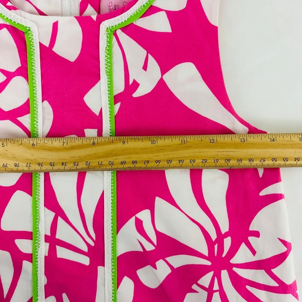 Lilly Pulitzer Girls Pink White Floral Shift Dress Green Trim Size 8‎